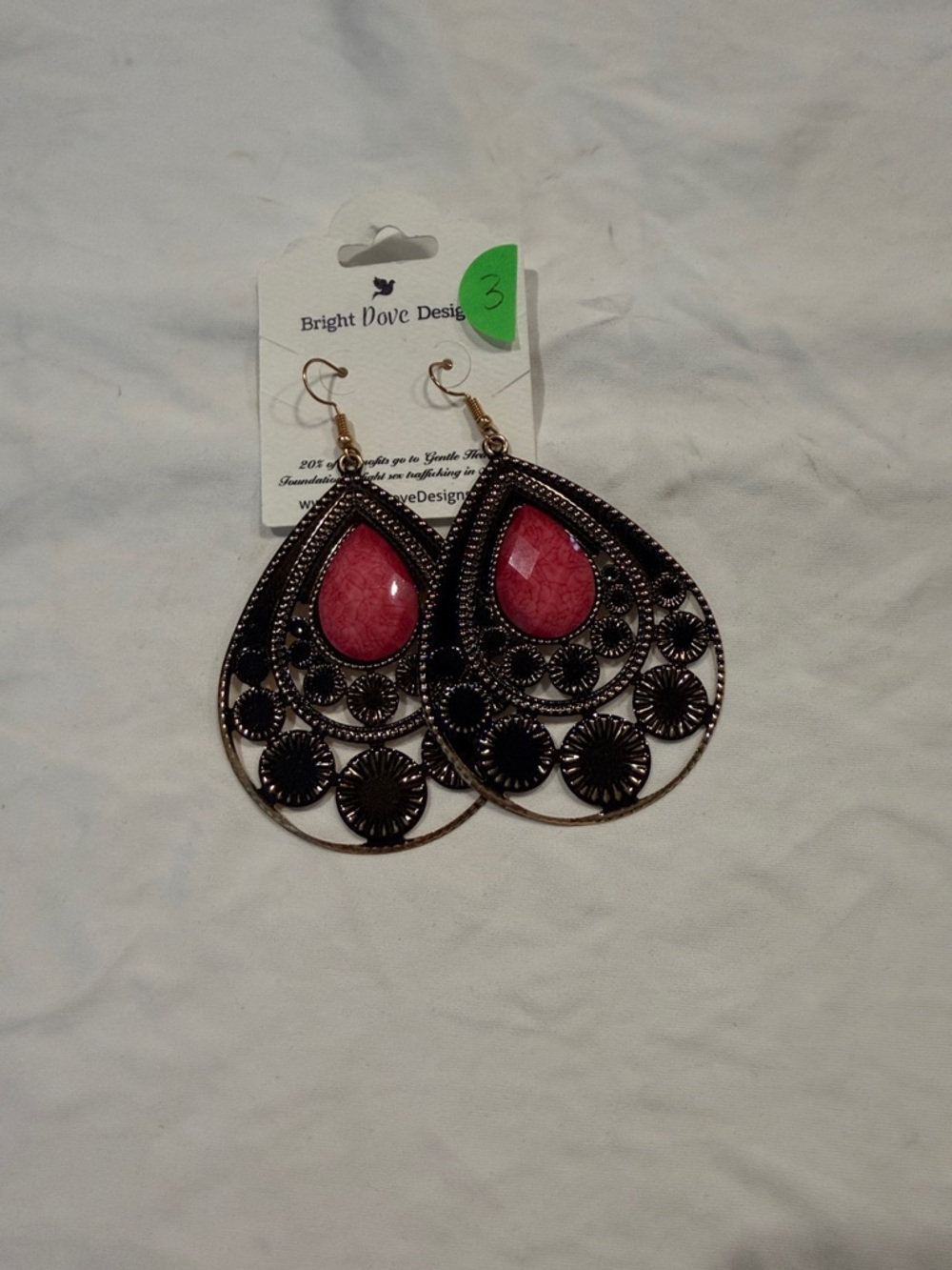 Pink Teardrop Filigree Dangle Earrings